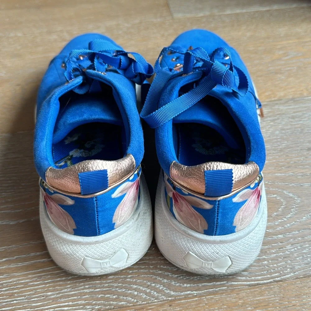 Ted Baker blue suede sneakers with rose gold accents